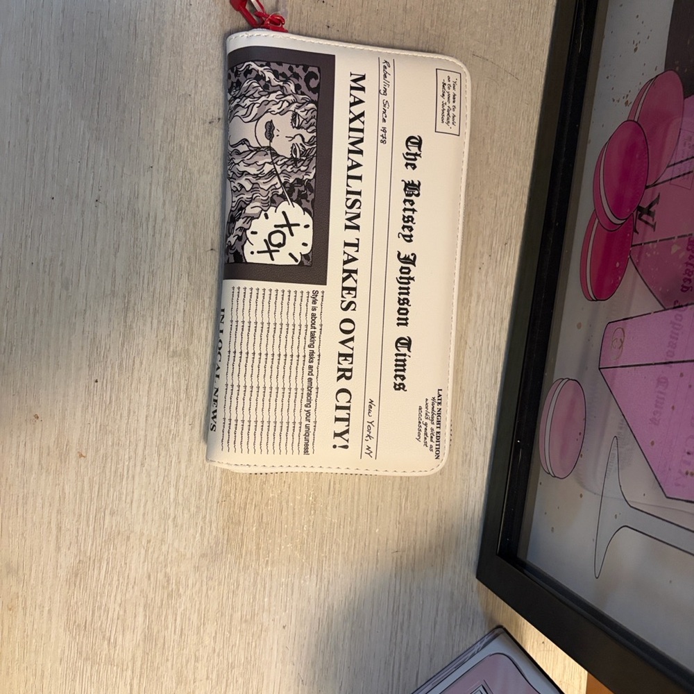 Betsey Johnson Black and White Newspaper Clutch